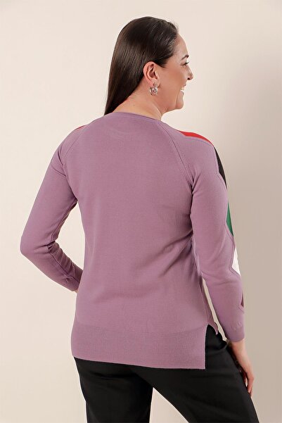 By Saygı Plus Size - Sleeve Argyle Print Short Front Back Long Acrylic Sweater