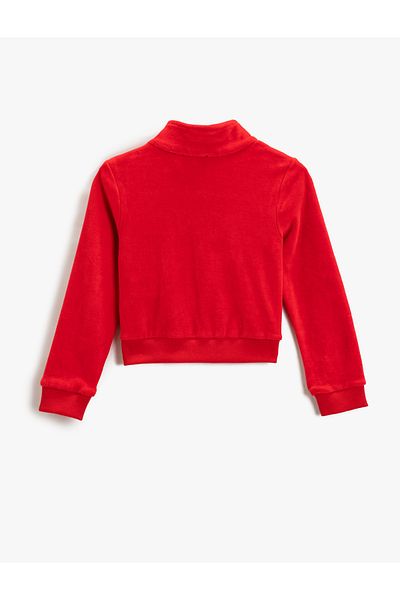 Koton Langärmliger Fleece-Cardigan mit hohem Kragen, Reißverschluss und Schmetterlingsstickerei
