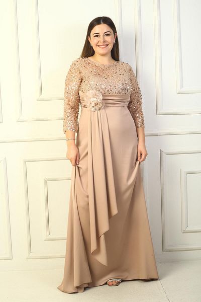 By Saygı Rochie lungă de damă din satin cu imprimeu floral - căptușită Gritel B.B.