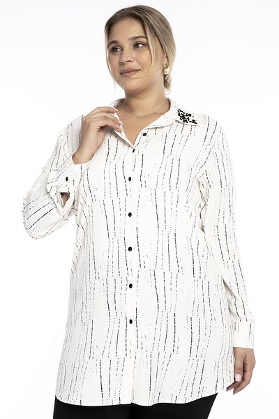 SEDNA Plus Size Stone Detailed Satin Shirt 1030 - Ecru