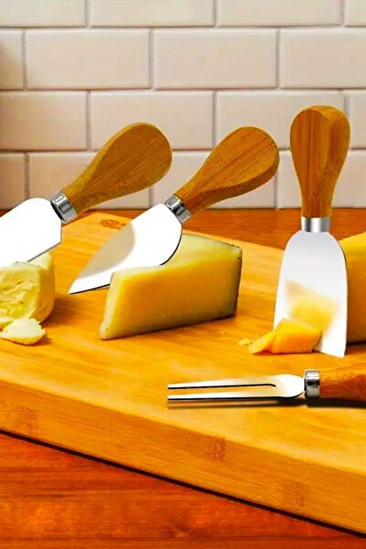 SWENCRAFT 16 Pieces of 4 Pieces of Cheese Knife Set with Bamboo Handle 6 Pieces of Butter, Jam, Chocolate Knife 6 Pieces of Fruit Knife