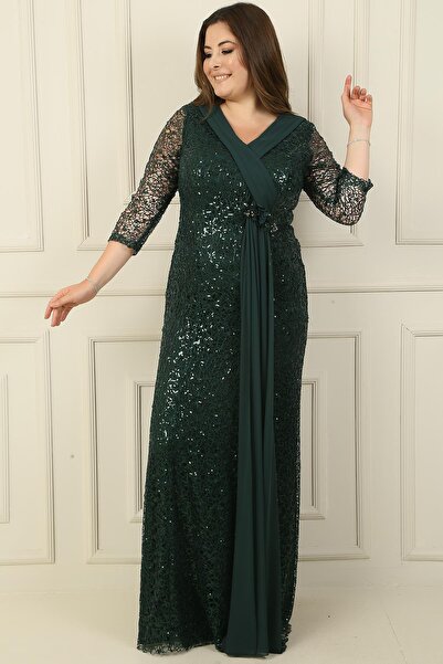 By Saygı V-Neck Chiffon Mesh Fabric - Size B Dress