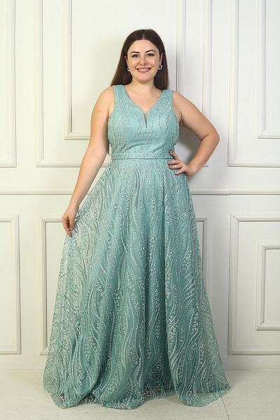 Teal evening dress plus size online