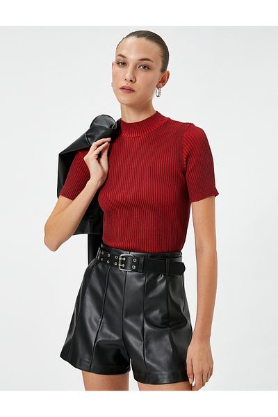Koton Tricotaj Pulover Mânecă scurtă Cu jumătate de gât țesut cu nervuri Slim Fit