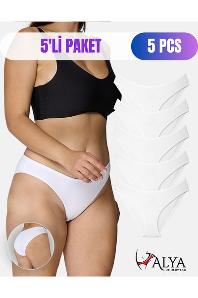 ALYA UNDERWEAR Chiloți albi din bumbac pentru femei - 5 bucăți (S, M, L, XL, 2XL)