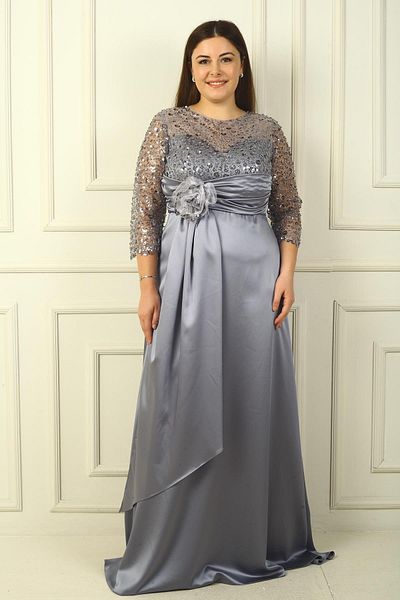 By Saygı Rochie lungă de damă, cu fundul floral, cu căptușeală din satin, mărime mare