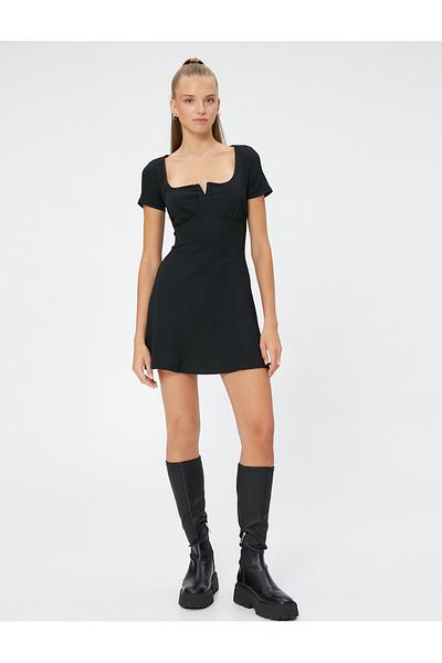 Koton A-Line Dress Mini Square Neck Short Sleeve