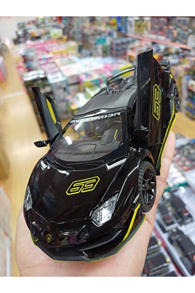 OYUNCAKSAHİLİ Lamborghini Aventador SVJ Diecast Metal 1.24 Model Araba Ön Tekerler Sağa Sola Döner 20cm Siyah