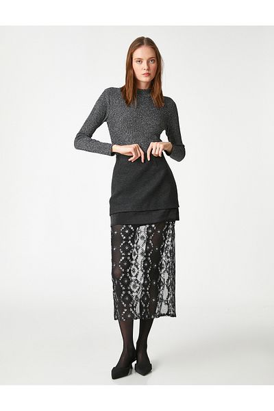 Koton Melis Ağazat X Koton - Glitter Stand Collar Sweater