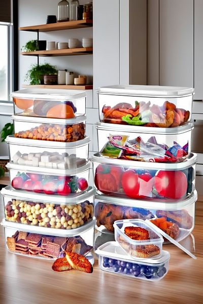 Open Home Concept Set of 12 Rectangular Storage Container Set White