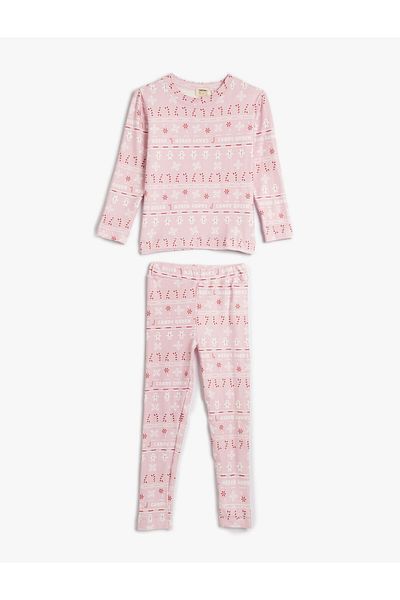 Koton Pyjama-Set mit Neujahrsmotiv, bedruckt, langärmlig, 2-teilig
