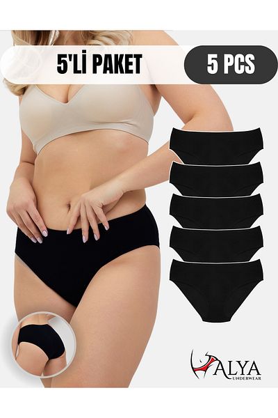 ALYA UNDERWEAR Μαύρο βαμβακερό εσώρουχο Hipster - 5 τμχ (S, M, L, XL, 2XL, 3XL, 4XL)
