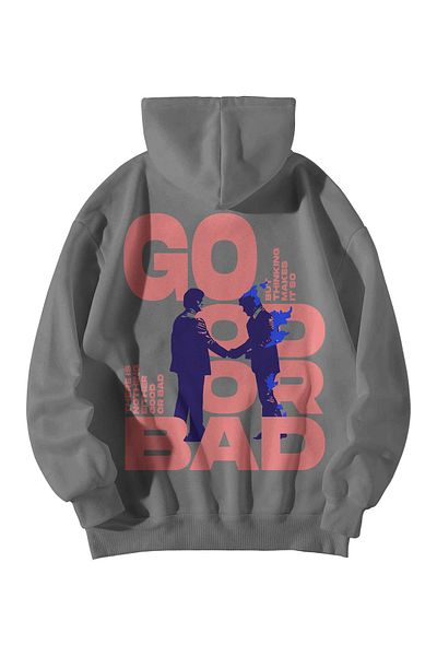 Scrovtie Unisex Anthracite Try Better Commander Printed Oversize Hooded Kangaroo Pocket Sweatshirt Hoodie