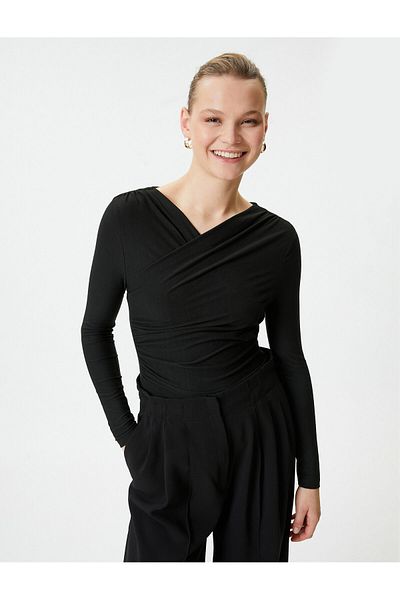 Koton Long Sleeve T-Shirt Wrap V Neck