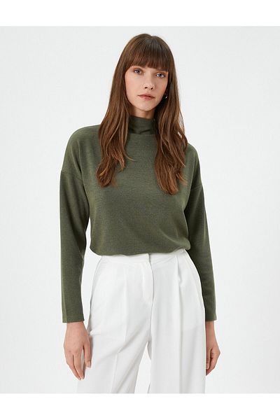 Koton Stand Collar Long Sleeve Glitter T-Shirt