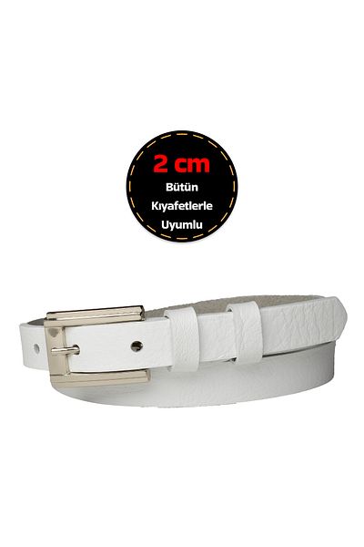 GoDeri Curea subțire pentru femei alb lapte de 2 cm - 100% piele naturală, cataramă argintie; Curea pentru rochie și pantaloni _DBYK