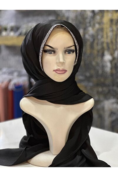 zagreus Kadın siyah taşlı saten şal