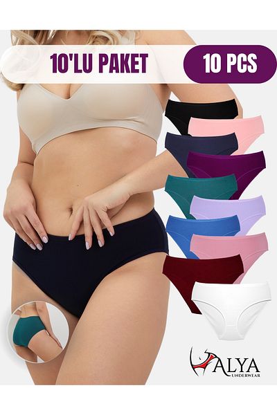 ALYA UNDERWEAR سراويل نسائية قطنية ملونة - باتو سليب - عبوة من 10 قطع