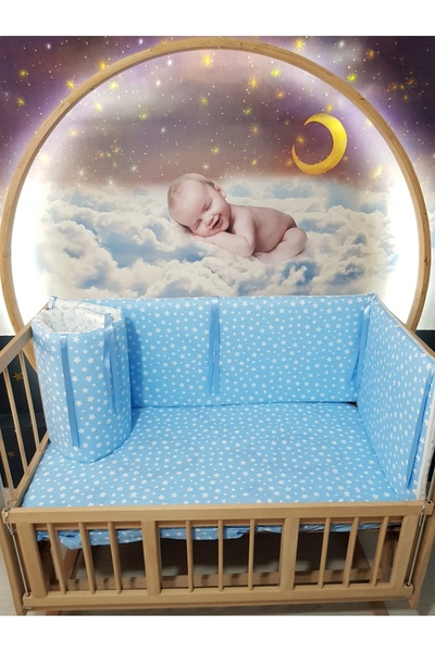 Baby Clime 70x130 Beşik Kenar Korumalık 4 Parça - Mavi Yıldız Desen (ÇARŞAF H...