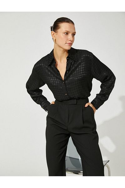 Koton Saténová košile s dlouhým rukávem se vzorem Houndstooth