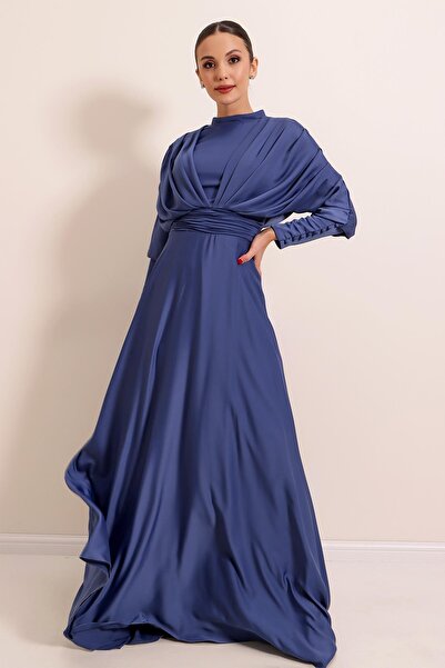 By Saygı Dlouhé saténové šaty s podšívkou vpředu a vzadu na knoflíku