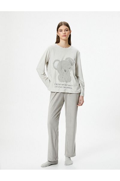 Koton Polar-Pyjamahose mit Stickerei und elastischem Bund