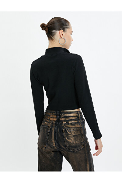 Koton Strickjacke mit Reißverschluss, schmale Passform, Stehkragen, bedruckte Langarm-Baumwolle