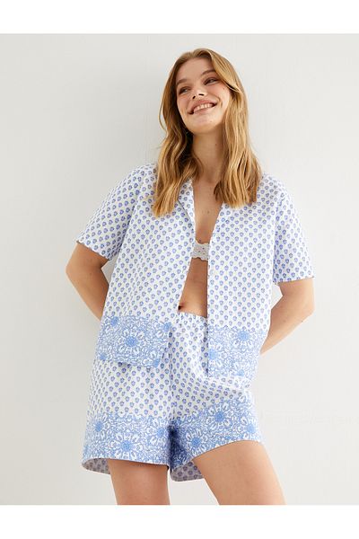 Koton Pyjamahose, Shorts, Blumenmuster, elastische Taille, Baumwolle