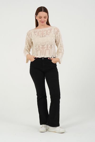 VALUE FASHION Dimensiune standard Crop crem Tricotat foarte elegant Pulover tricotat brodat (cu cadou beretă)