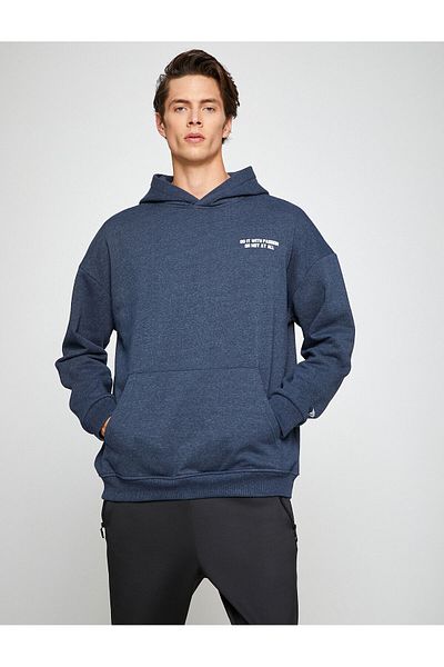 Koton Raised Hooded Sweatshirt Slogan Printed Pocket Detailed Long Sleeve