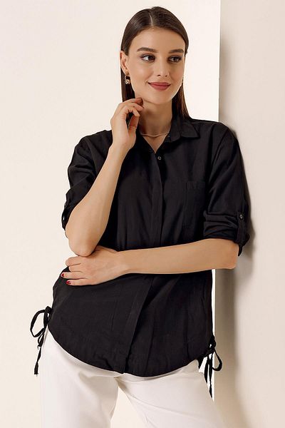 By Saygı Buttoned Sleeves, Single Pocket Shirt with Side Lacing