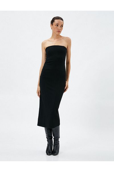 Koton Midi Στράπλες Φόρεμα Viscose Blend Slit Λεπτομέρεια