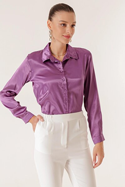 By Saygı Enyhén folyó szatén ing