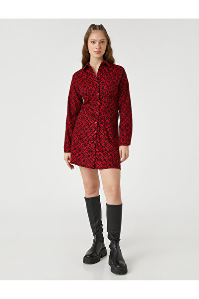 Koton Floral Shirt Dress Long Sleeve Button Cuff Collar