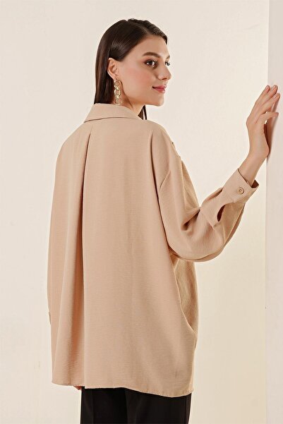 By Saygı Polo Neck Single Pocket Oversize Ayrobin Shirt