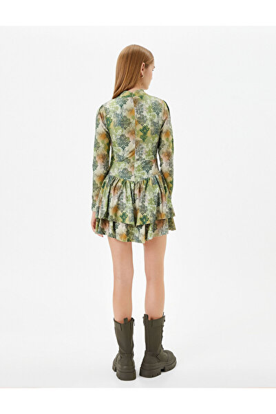 Koton Μίνι φλοράλ φόρεμα με μακρυμάνικο γιακά
