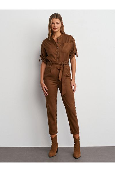 Dilvin 71553 Safari Jumpsuit-Tan