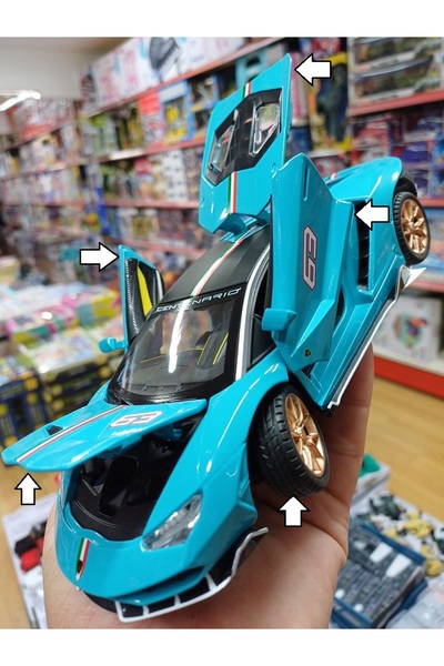 OYUNCAKSAHİLİ Lamborghini Centenario LP 770 Diecast Metal 1.24 Scale Model Araba Ön Tekerler Sağa Sola Döner Mavi