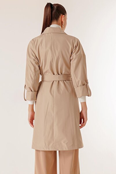 By Saygı Double Breasted Collar Waist Belted Lined Trench Coat