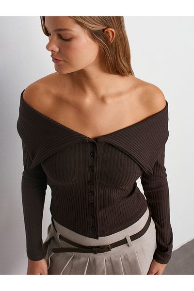Dilvin 31269 Off Shoulder Button Ball-Dark Brown