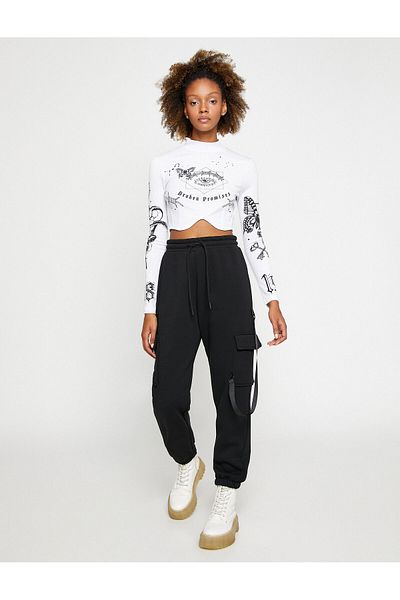 Koton Jogger Sweatpants with Pocket Detail, Laced Waist, Fleece Inside