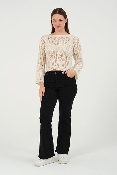VALUE FASHION Dimensiune standard Crop crem Tricotat foarte elegant Pulover tricotat brodat (cu cadou beretă)
