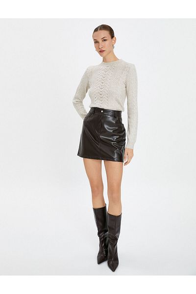 Koton Knitted Sweater Crew Neck Long Sleeve Patterned