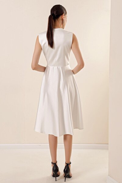 By Saygı Double Breasted Necklace Lace Satin Dress