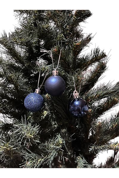 EkoStore 6 Pieces 4 cm Blue Christmas Ball Set in Silvery & Matte & Bright Colors