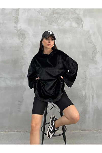 msm fashion Дамска суитшърт от флийс с голям размер - с качулка, джобове и ел...