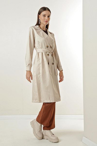 By Saygı Trenchcoat aus weicher Baumwolle mit Umlegekragen, Taillengürtel und Taschen