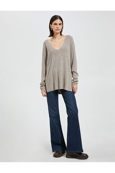 Koton V-Neck Sweater Oversize Long Sleeve Cashmere Textured