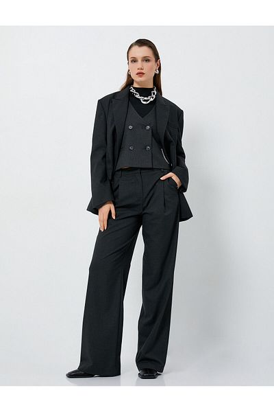 Koton High Waist and Pleated Pocket Palazzo Trousers - Wide Leg
