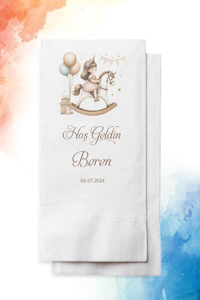 nna tasarım 50 Adet Kişiye Özel Isim Baskılı Kız Bebek Mevlidi Peçetesi(P140-50)